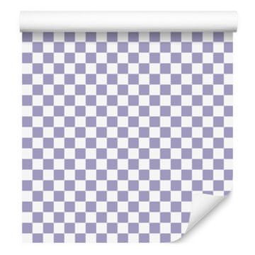 Tapeta s šahovnico v modri in svetlo sivi barvi za dnevno sobo in spalnico 50x1000 cm