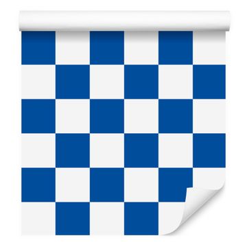 Modra tapeta s šahovnico za dnevno sobo in spalnico 50x1000 cm