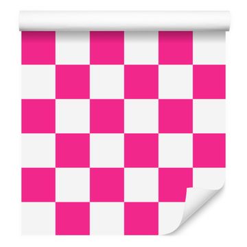 Tapeta s šahovnico, bela, vijolična in pudrasto roza, 50x1000 cm