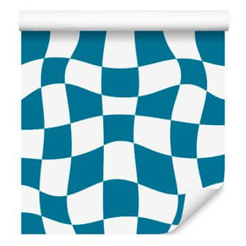 Tapeta Casual šahovnica turkizna in bela, turkizno ozadje 50x1000 cm