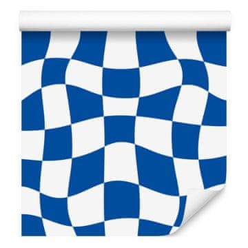 Modra tapeta s šahovnico za dnevno sobo in spalnico 50x1000 cm