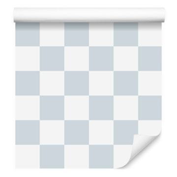 Tapeta s šahovnico, bela in svetlo siva, za dnevno sobo in spalnico 50x1000 cm
