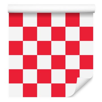 Tapeta s šahovnico, bela in rdeča, za dnevno sobo in spalnico 50x1000 cm