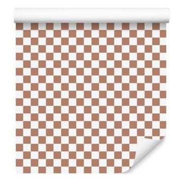 Tapeta s šahovnico, bež, bela in oranžna za dnevno sobo in spalnico 50x1000 cm
