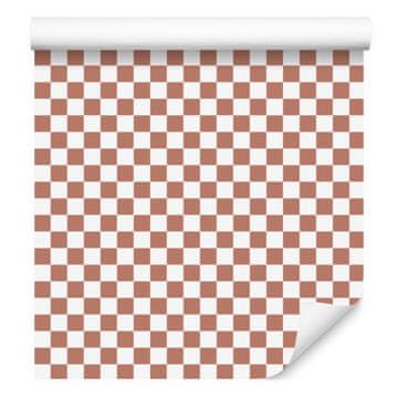 Bež in bela tapeta s šahovnico za dnevno sobo in spalnico 50x1000 cm