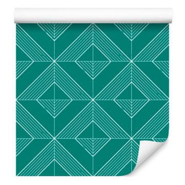 Geometrična tapeta z rombi v turkizni in morsko modri barvi za dnevno sobo in spalnico 50x1000 cm