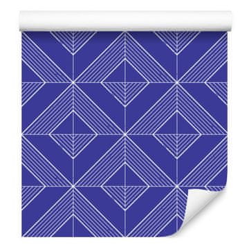 Geometrična tapeta z rombi, modro ozadje, modra sredina, 50x1000 cm