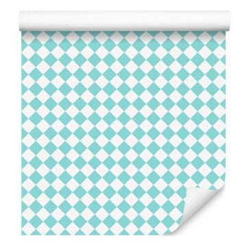 Geometrična tapeta z rombi v celadon in beli barvi za dnevno sobo in spalnico 50x1000 cm