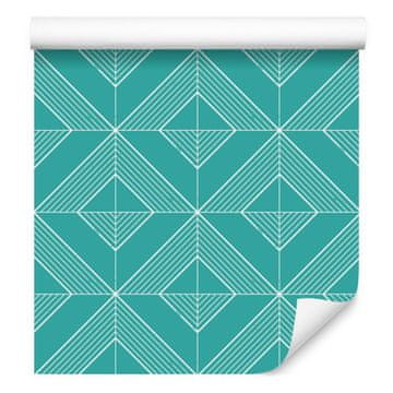 Geometrična tapeta z rombi v modrozeleni in turkizni barvi za dnevno sobo in spalnico 50x1000 cm