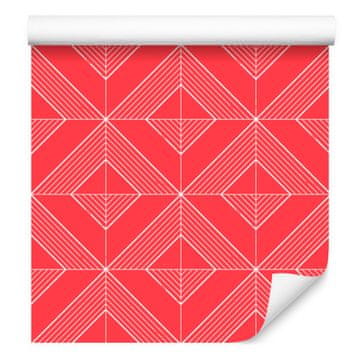 Tapeta Geometrični rombi koralni in rdeči, koralno ozadje 50x1000 cm