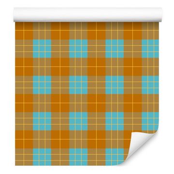 Rumeno-modra karo tapeta, zlata in turkizna, 50x1000 cm
