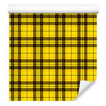 Rumena in okrasta karo tapeta, rumeno ozadje za dnevno sobo in spalnico 50x1000 cm