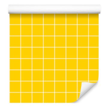 Rumeno-kremna karo tapeta, rumeno ozadje za dnevno sobo in spalnico 50x1000 cm