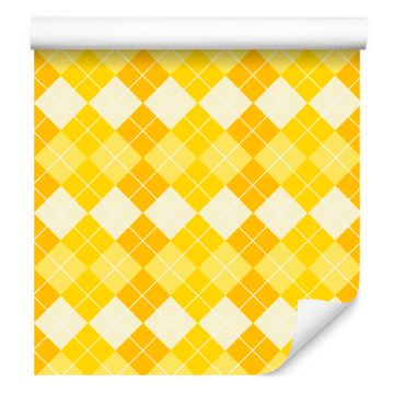 Rumeno-krem karo tapeta za dnevno sobo in spalnico 50x1000 cm