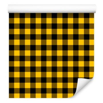 Rumeno-črne karo tapete za dnevno sobo in spalnico 50x1000 cm