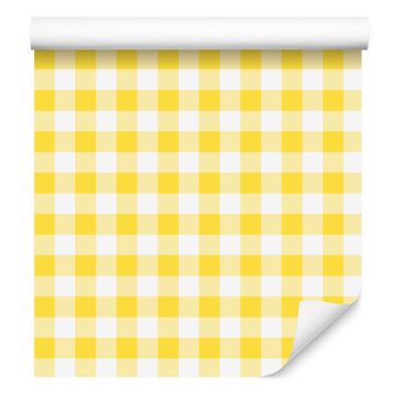 Rumena karo tapeta v krem, beli in rumeni barvi za dnevno sobo in spalnico 50x1000 cm