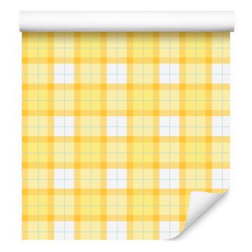 Rumena karo tapeta v kremni in beli barvi za dnevno sobo in spalnico 50x1000 cm
