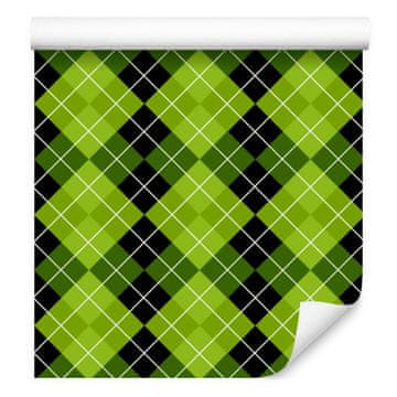 Zeleno-limetino-olivno karo tapeta za dnevno sobo in spalnico 50x1000 cm