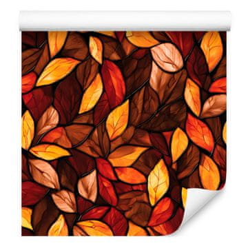 Rjavo-bordo in oranžna vitražna tapeta za dnevno sobo in spalnico 50x1000 cm