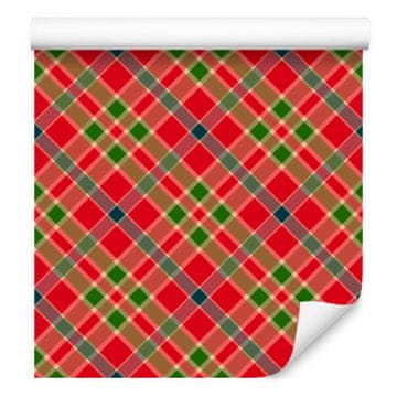 Božična jesenska karo tapeta rdeča in oranžna 50x1000 cm