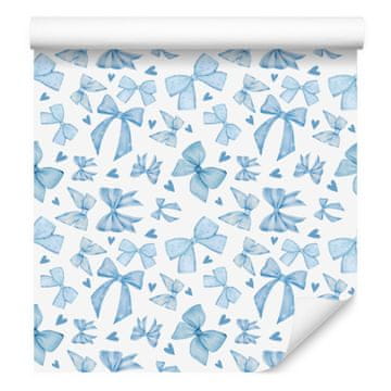 Tapeta Coquette Style v beli in azurni barvi za dnevno sobo in spalnico 50x1000 cm