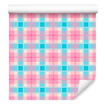 Roza karo tapeta v pudrasto roza in celadon barvi za dnevno sobo in spalnico 50x1000 cm