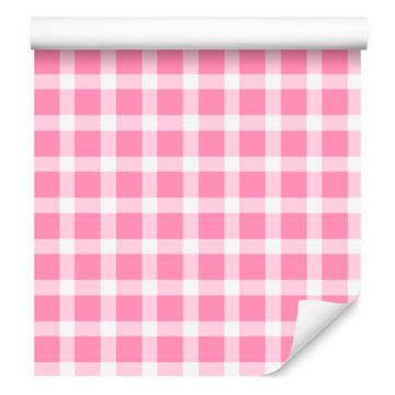 Roza karo tapeta v pudrasto roza barvi za dnevno sobo in spalnico 50x1000 cm