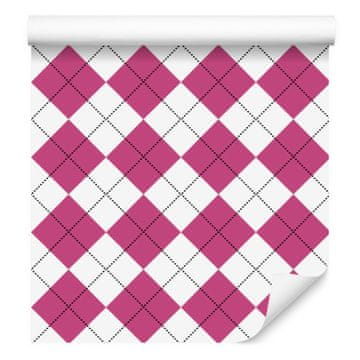 Tapeta Basic Retro Plaid Vijolična in bela 50x1000 cm
