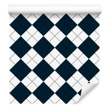 Tapeta Basic Retro Check Temno modra, bela in turkizna 50x1000 cm