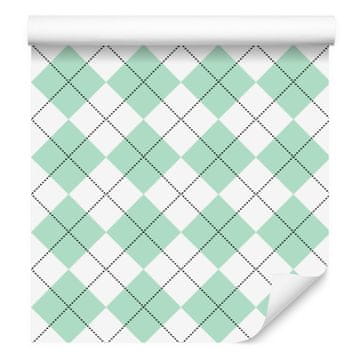 Tapeta Basic Retro Checkered White and Mint 50x1000 cm