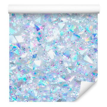 Mavrična bleščeča tapeta v azurno modri, beli in celadon barvi 50x1000 cm