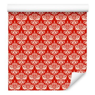 Božična tapeta z damaskom, koralna in rdeča, 50x1000 cm