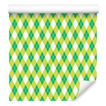 Vichy kremno-limetne karo tapete za dnevno sobo in spalnico 50x1000 cm