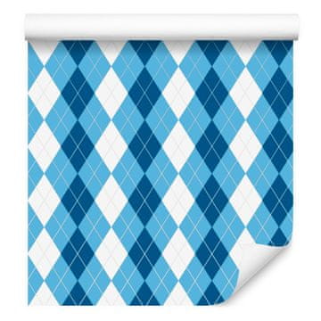 Modra karo tapeta za dnevno sobo in spalnico 50x1000 cm