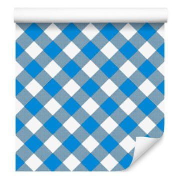 Modra karo tapeta, modra, azurno bela, 50x1000 cm