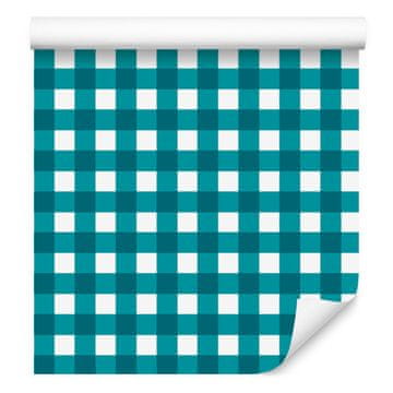 Barvita retro karo tapeta, turkizna in bela, turkizno ozadje, 50x1000 cm