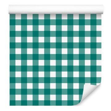 Barvita retro karo tapeta v morsko-beli barvi za dnevno sobo in spalnico 50x1000 cm