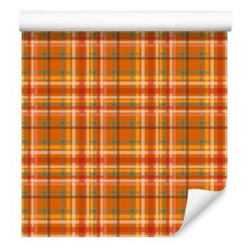 Jesenska karo tapeta oranžna, zlata in breskev 50x1000 cm