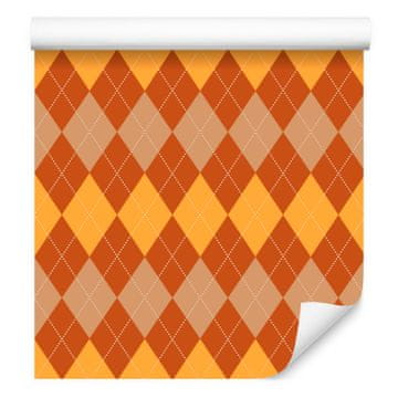 Jesenska karo tapeta oranžna in zlata, breskova ozadja 50x1000 cm