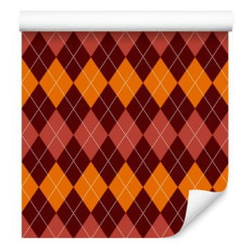 Jesenska karo tapeta v bordo in rdeči barvi za dnevno sobo in spalnico 50x1000 cm