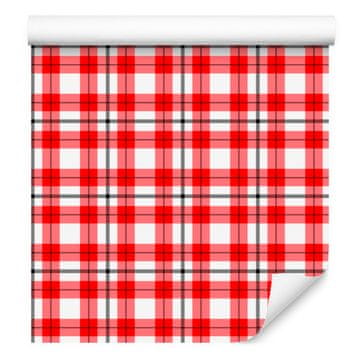 Rdeča karo tapeta koralna, rdeča in svetlo siva 50x1000 cm