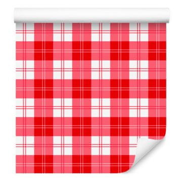 Rdeča karo tapeta v koralni in rdeči barvi za dnevno sobo in spalnico 50x1000 cm