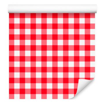 Rdeče koralno-bele karo tapete za dnevno sobo in spalnico 50x1000 cm