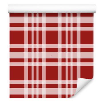 Rdeča karo tapeta v rdeči, koralni, beli in svetlo sivi barvi 50x1000 cm