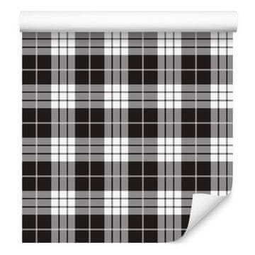 Tapeta črno-bela s karo sivo za dnevno sobo in spalnico 50x1000 cm