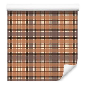 Rjava karo tapeta oranžna in rjava za dnevno sobo in spalnico 50x1000 cm