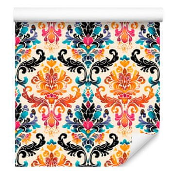 Baročna damaščanska tapeta kremne in breskve barve 50x1000 cm
