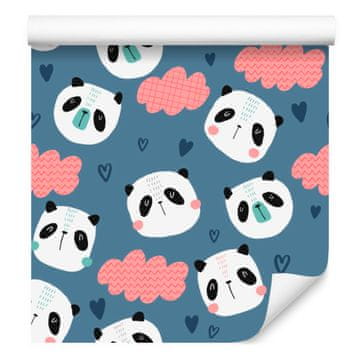 Fototapeta s pandami in srčki v ozadju za dnevno sobo in spalnico 50x1000 cm