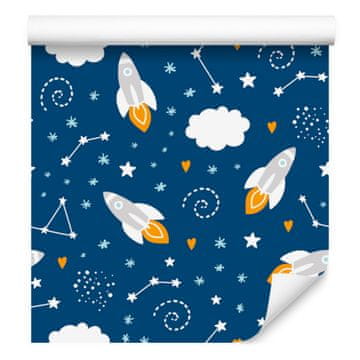 Fototapeta z vesoljskimi raketami in srčki za dnevno sobo in spalnico 50x1000 cm