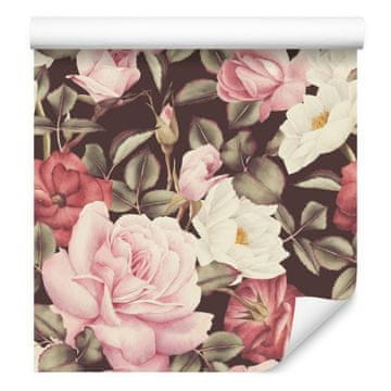Tapeta z barvitimi vrtnicami in vintage akvarelom 50x1000 cm